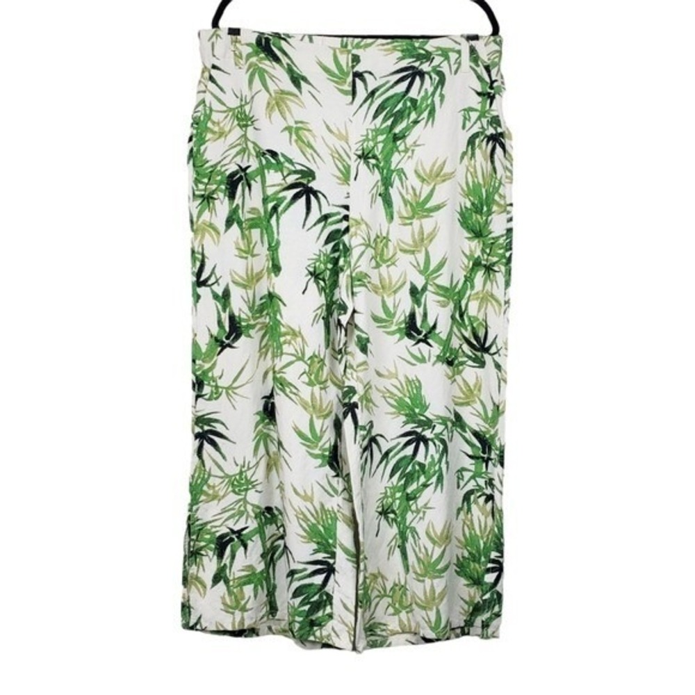 J.Jill Womens Barley Ivory Green Tropical Print Cropped Wide Leg Pants Size L